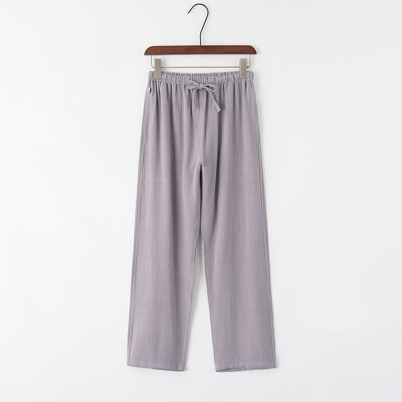 Buddha Stones Spring Summer Solid Men's Drawstring Linen Pants With Pockets - LightGrey - US/UK/AU44，EU54 (4XL) - image 2