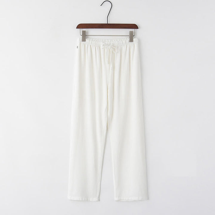 Buddha Stones Spring Summer Solid Men's Drawstring Linen Pants With Pockets - White - US/UK/AU44，EU54 (4XL) - image 1