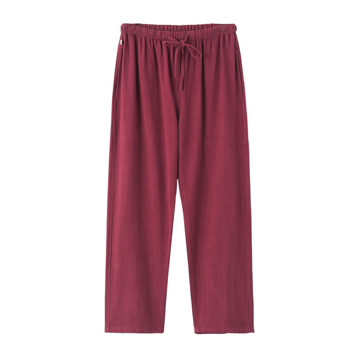 Buddha Stones Spring Summer Solid Men's Drawstring Linen Pants With Pockets