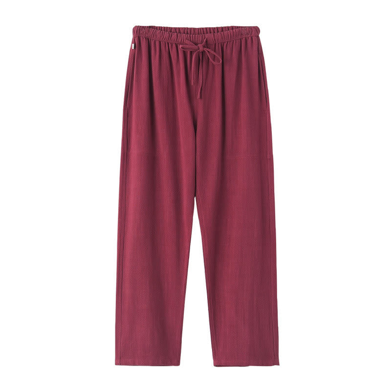 Buddha Stones Spring Summer Solid Men's Drawstring Linen Pants With Pockets - image 12