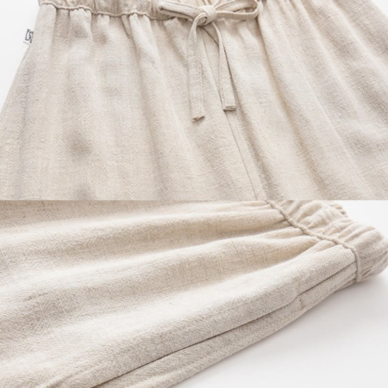 Buddha Stones Spring Summer Solid Men's Drawstring Linen Pants With Pockets - image 8