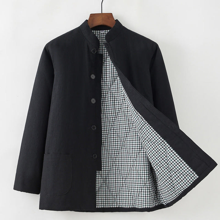 Buddha Stones Winter Men's Frog-Button Tang Suit Linen Cotton Fleece Lined Jacket Shirt With Pockets - Black - Button Down - US/UK/AU44，EU54 (4XL) - image 12