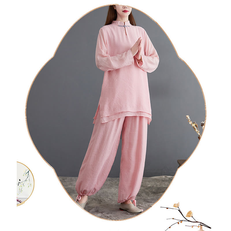 Buddha Stones 2Pcs Solid Women's Long Sleeve Shirt Pants Meditation Clothing Set - image 6