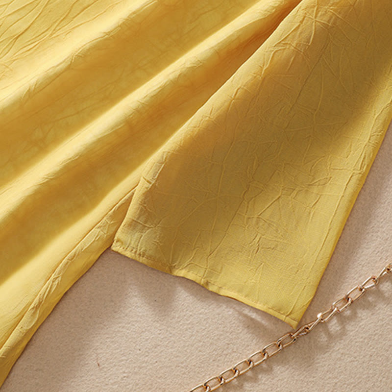 Buddha Stones Women's Flower Embroidery Frog-Button Shirt Dress Wide Leg Pants - image 8