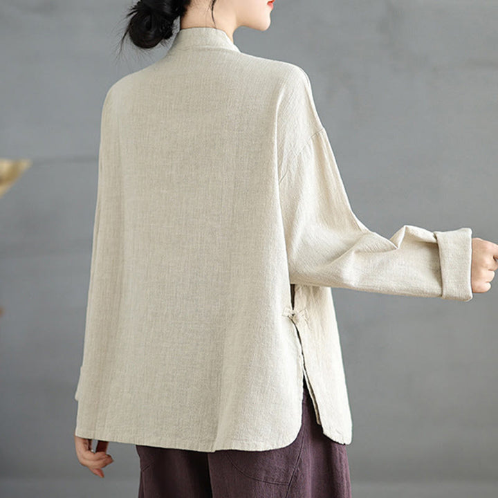 Buddha Stones Solid Color Frog-Button Long Sleeve Women's Shirt - image 4