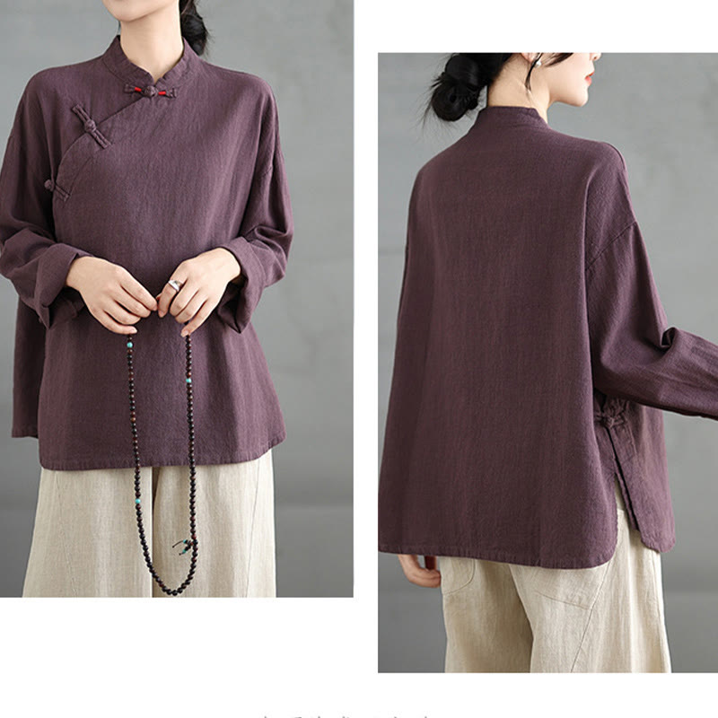 Buddha Stones Solid Color Frog-Button Long Sleeve Women's Shirt - image 15
