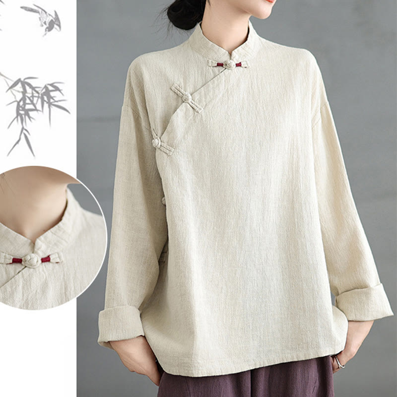 Buddha Stones Solid Color Frog-Button Long Sleeve Women's Shirt - image 18