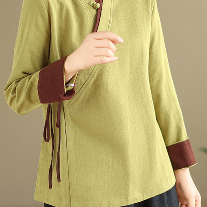 Buddha Stones Fall Solid Color Hanfu Long Sleeve Lace Up Women's Shirt - image 13