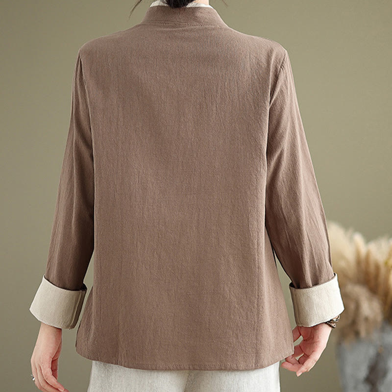 Buddha Stones Fall Solid Color Hanfu Long Sleeve Lace Up Women's Shirt - image 21