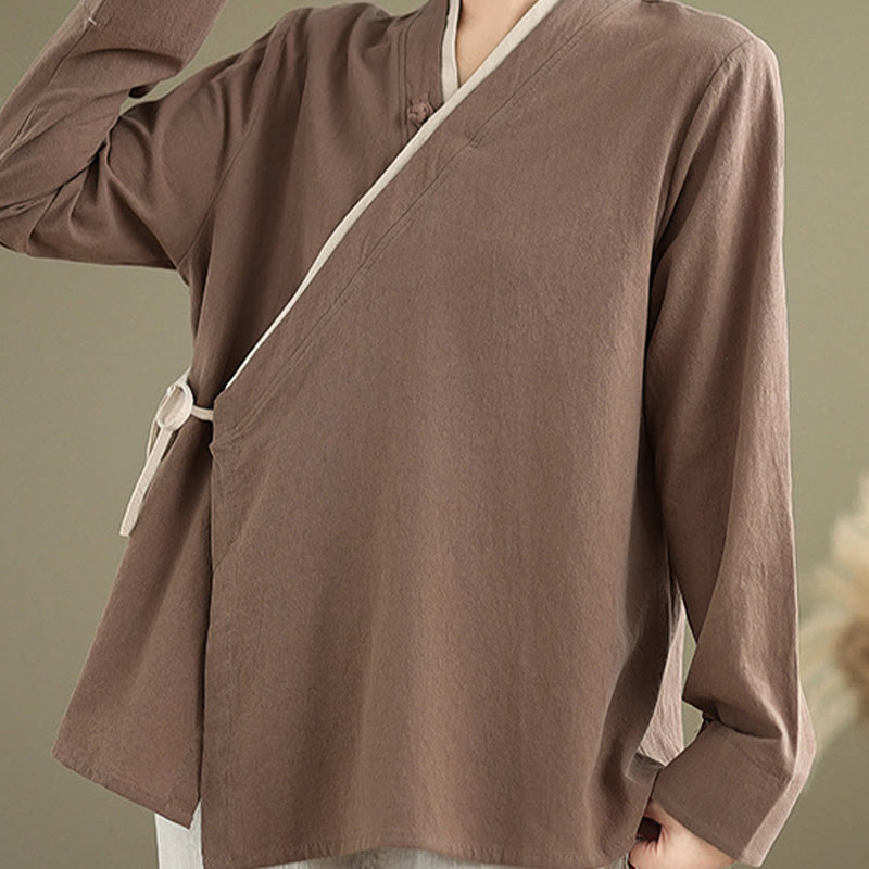 Buddha Stones Fall Solid Color Hanfu Long Sleeve Lace Up Women's Shirt - image 20