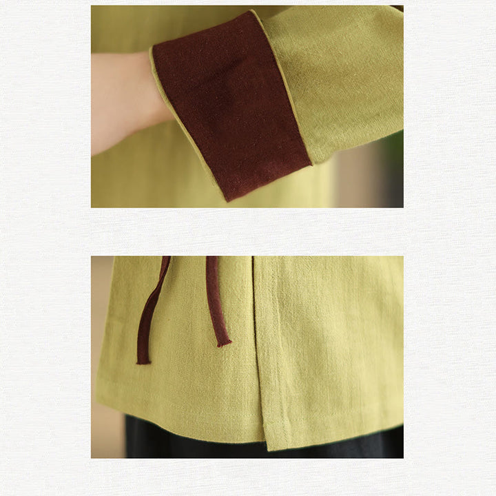 Buddha Stones Fall Solid Color Hanfu Long Sleeve Lace Up Women's Shirt - image 17