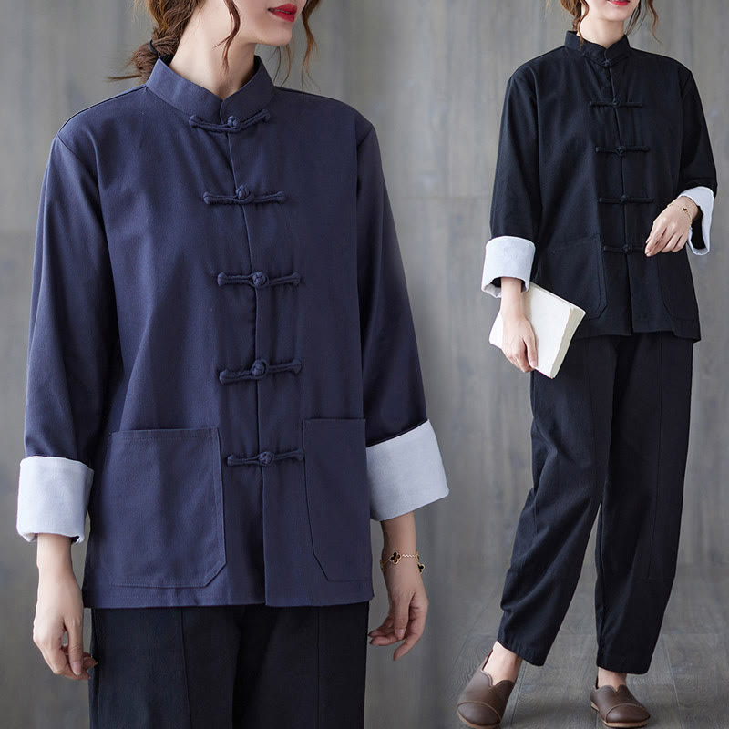 Buddha Stones Women's Frog-Button Long Sleeve Shirt Pants Meditation Clothing - image 20