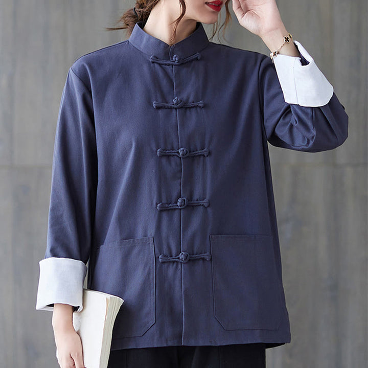 Buddha Stones Women's Frog-Button Long Sleeve Shirt Pants Meditation Clothing - Blue Shirt - US8-10，UK/AU12-14，EU40-42 (2XL) - image 14