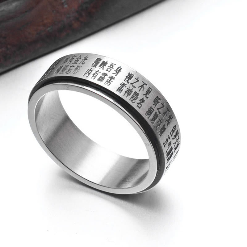 Buddha Stones Bagua Yin Yang Chinese Characters Titanium Steel Balance Rotatable Ring