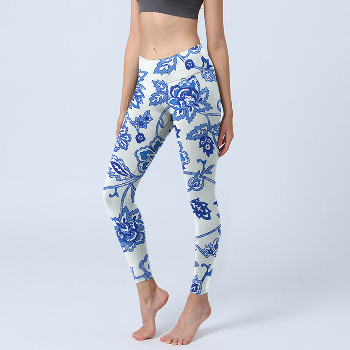 Buddha Stones Flowers Print Gym Leggings Women's Yoga Pants - White - US18，UK/AU22，EU50 (4XL) - image 0