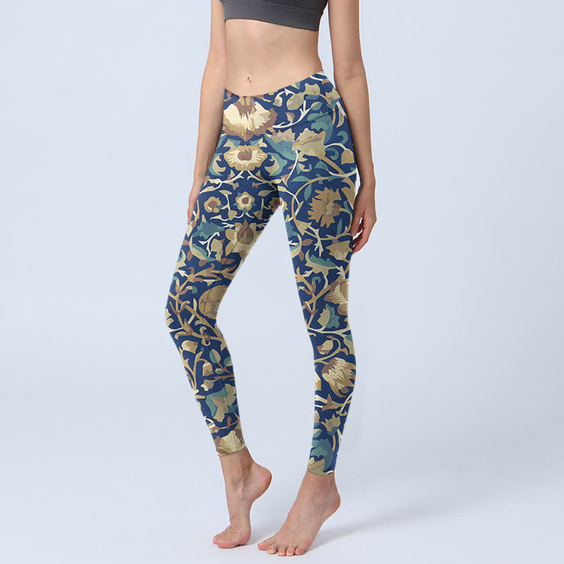 Buddha Stones Interconnected Lotus Flowers Pattern Gym Leggings Women's Yoga Pants - DarkBlue - US18，UK/AU22，EU50 (4XL) - image 0