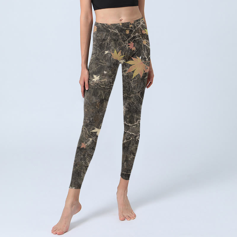 Buddha Stones Maple Leaves Print Gym Leggings Women's Yoga Pants - image 5