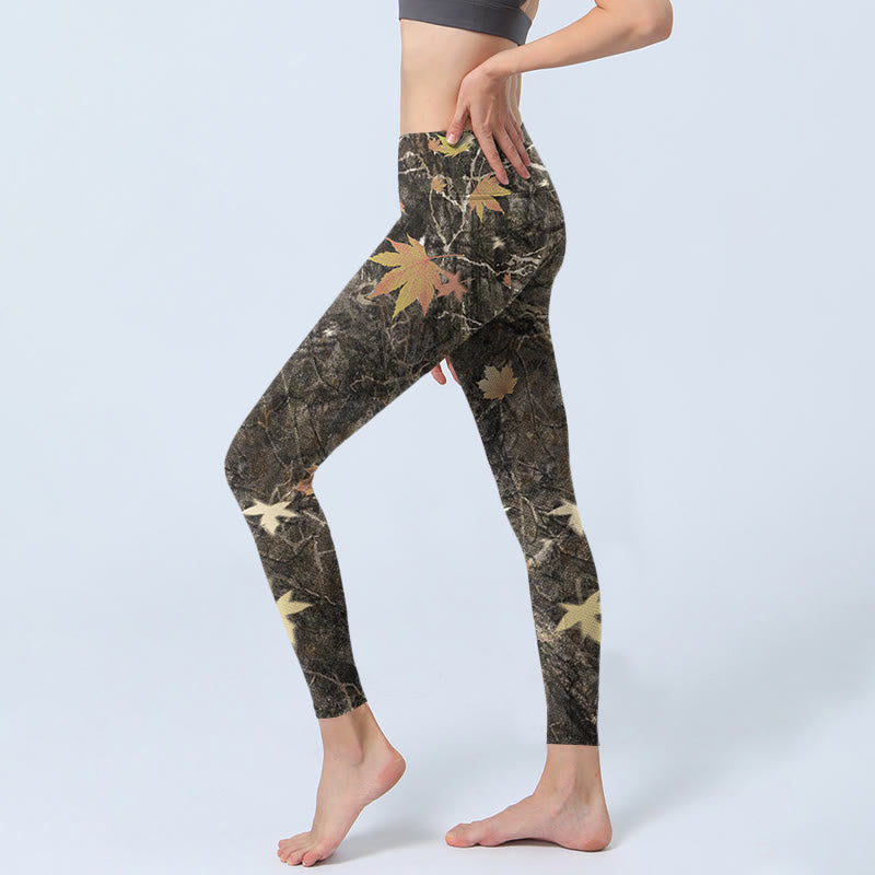 Buddha Stones Maple Leaves Print Gym Leggings Women's Yoga Pants - image 2