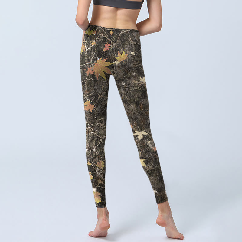 Buddha Stones Maple Leaves Print Gym Leggings Women's Yoga Pants - image 6