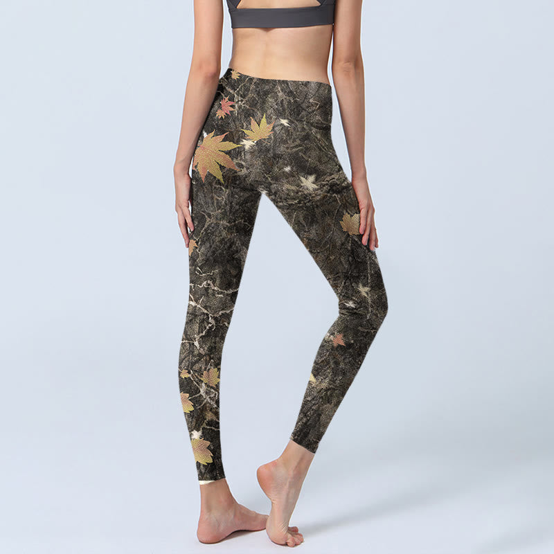 Buddha Stones Maple Leaves Print Gym Leggings Women's Yoga Pants - image 4