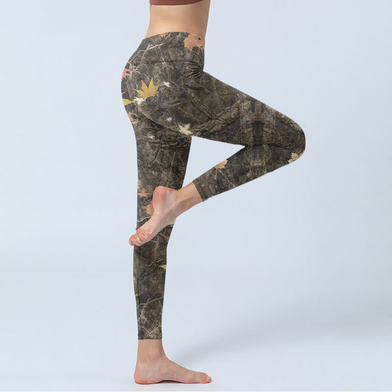 Buddha Stones Maple Leaves Print Gym Leggings Women's Yoga Pants - image 3