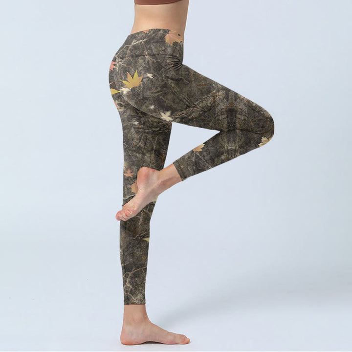 Buddha Stones Maple Leaves Print Gym Leggings Women's Yoga Pants - image 3