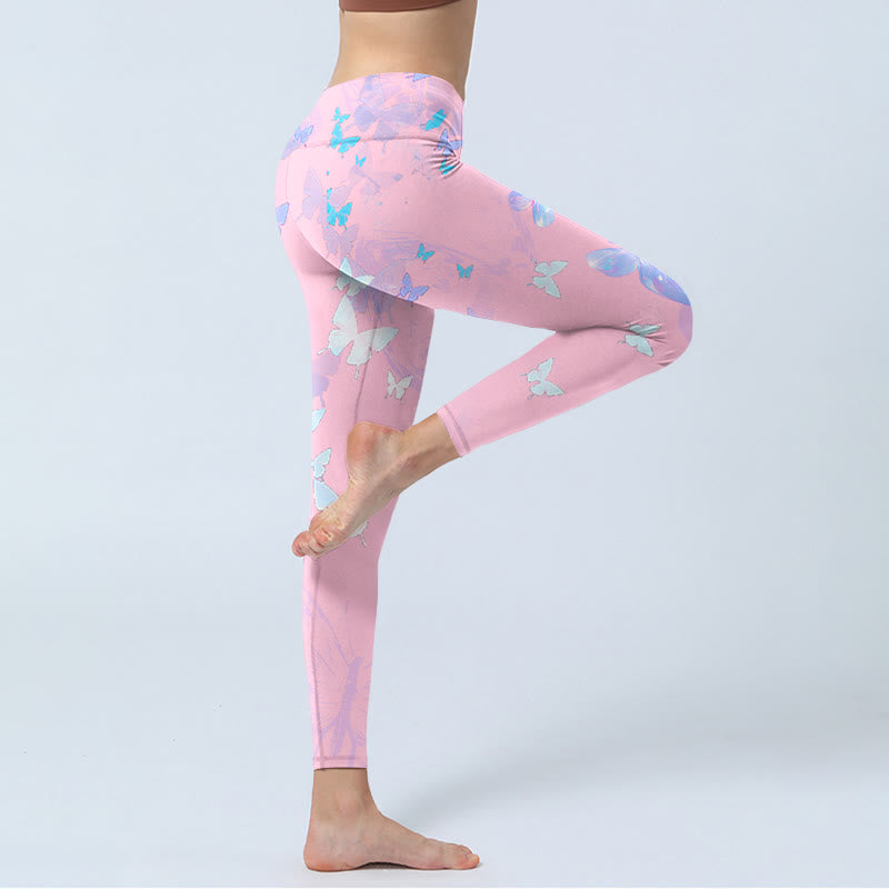 Buddha Stones Butterfly Print Gym Leggings Women's Yoga Pants