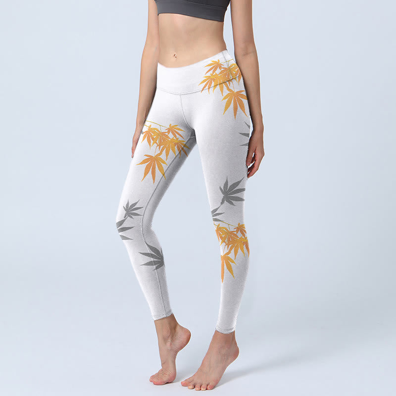 Buddha Stones Maple Gym Leggings Women's Yoga Pants - White - US18，UK/AU22，EU50 (4XL) - image 0