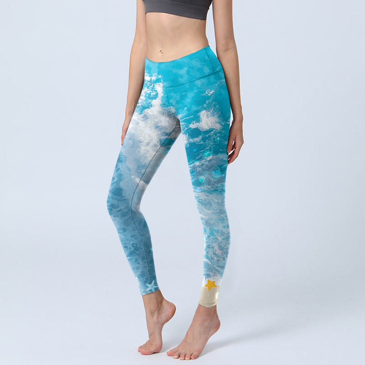 Buddha Stones Ocean Waves Fish Gym Leggings Women's Yoga Pants - DarkTurquoise - US18，UK/AU22，EU50 (4XL) - image 0