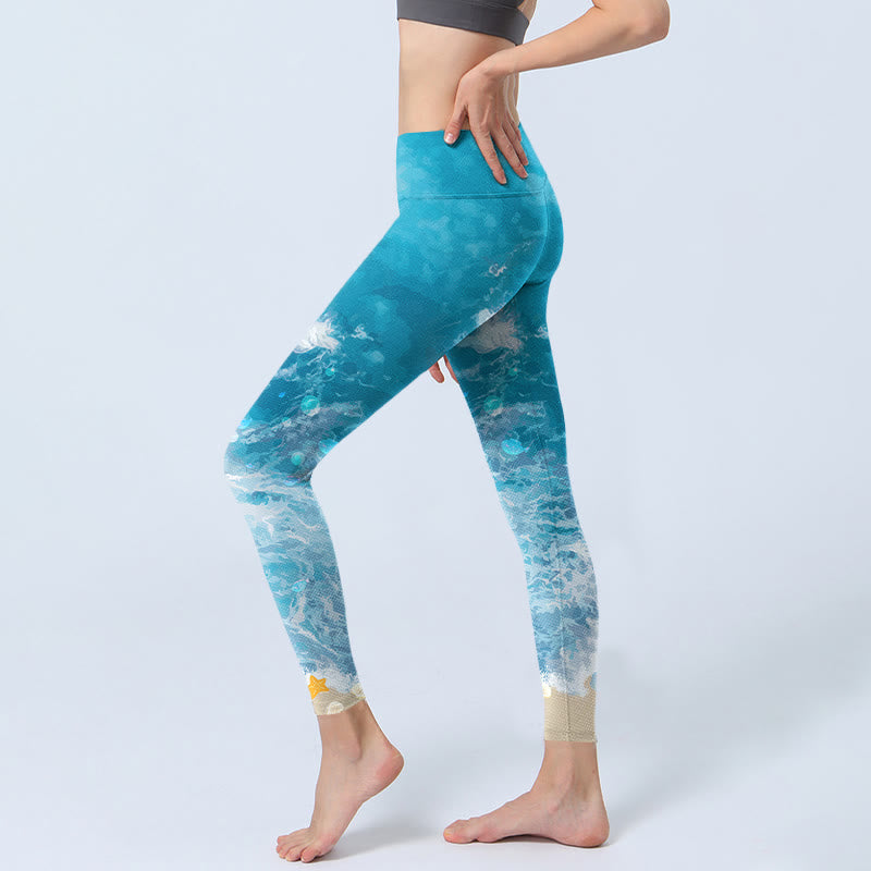 Buddha Stones Ocean Waves Fish Gym Leggings Women's Yoga Pants