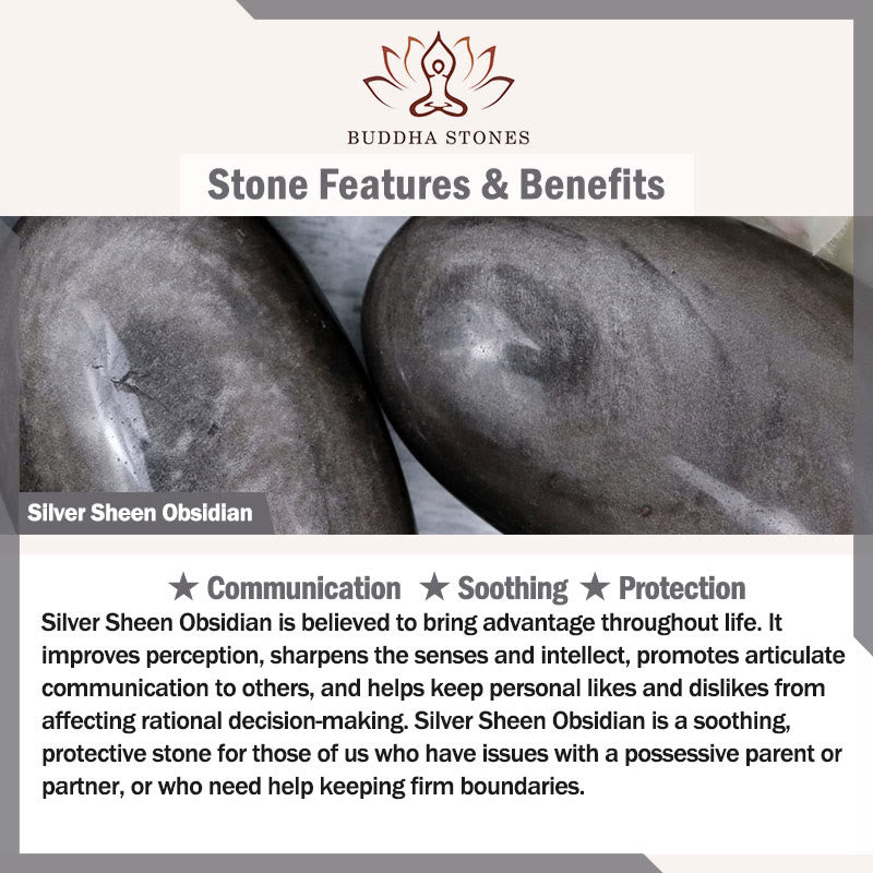 Buddha Stones Natural Irregular Cut Obsidian Grey Jasper 925 Sterling Silver Rolled Leaf Bead Protection Bracelet