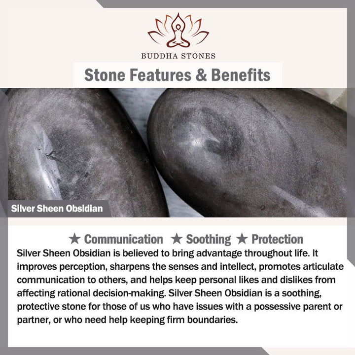 Buddha Stones Natural Silver Sheen Obsidian Om Mani Padme Hum Protection Bracelet