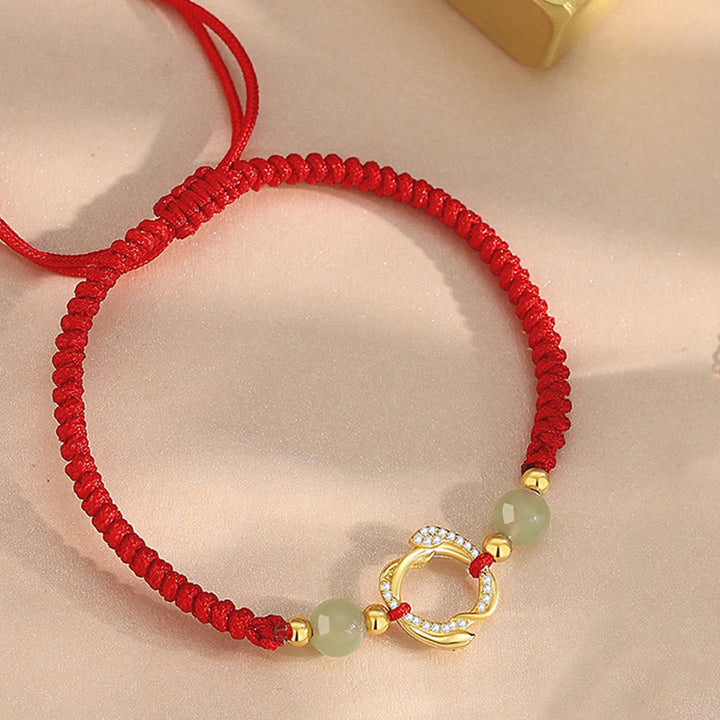 Buddha Stones Red String Hetian Jade 925 Sterling Silver Cubic Zirconia Year of the Snake Protection Bracelet