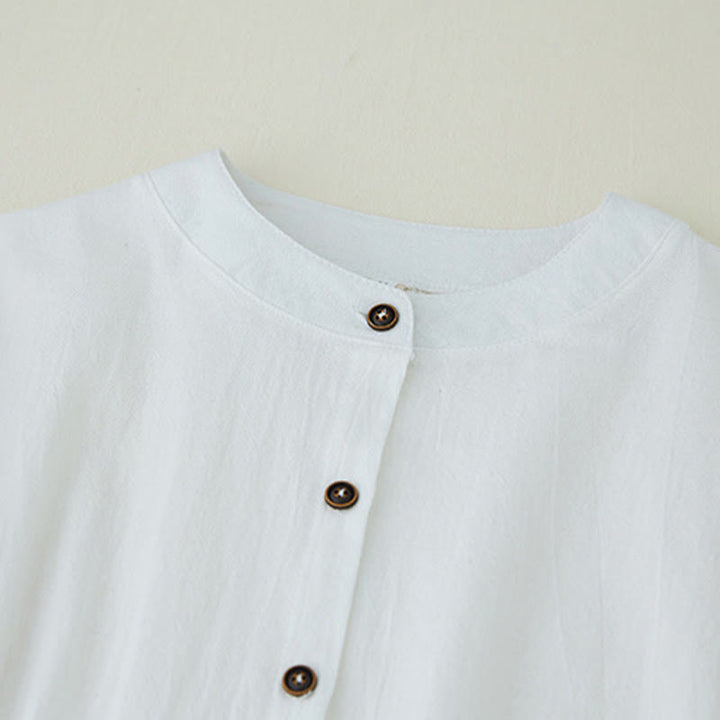 Buddha Stones Geometry Embroidery Long Sleeve Button Cotton Linen Women's Shirts - image 10