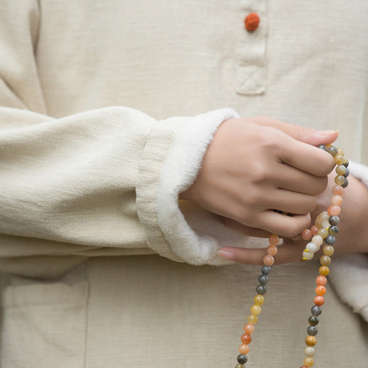 Buddha Stones Retro Solid Color Thermal Long Sleeve Ramie Linen Women's Shirt - image 8