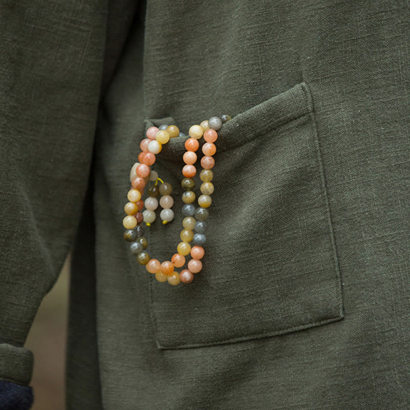 Buddha Stones Retro Solid Color Thermal Long Sleeve Ramie Linen Women's Shirt - image 16