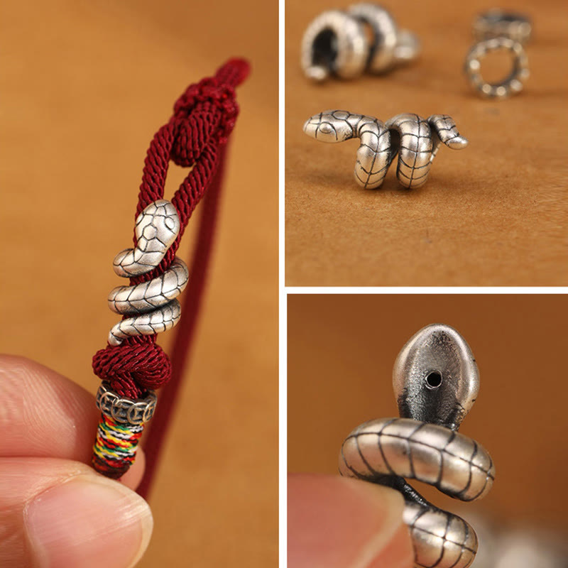Buddha Stones Red String 925 Sterling Silver Year of the Snake Coin Ring Snake Luck Bracelet - image 8