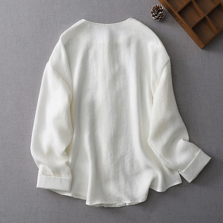 Buddha Stones Solid Color Button Long Sleeve Women's Shirt - image 2
