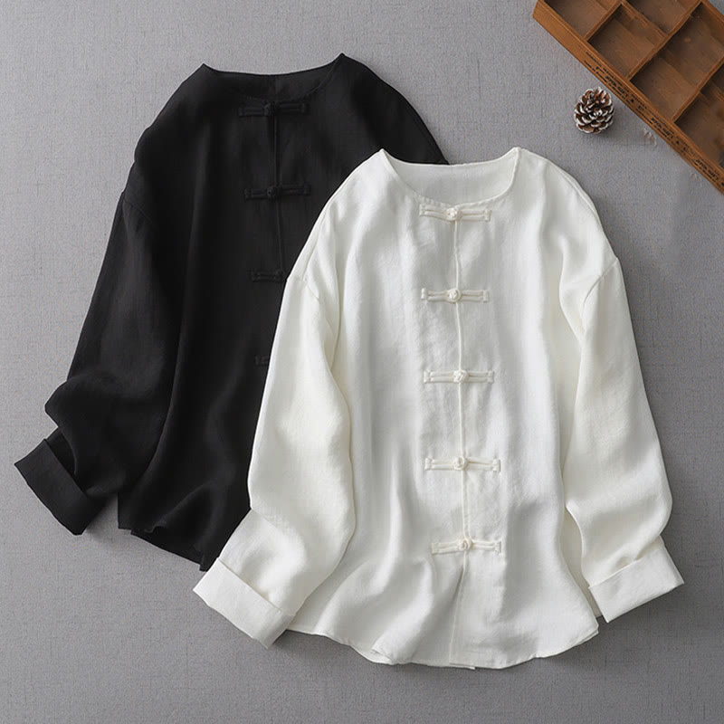 Buddha Stones Solid Color Button Long Sleeve Women's Shirt - image 2