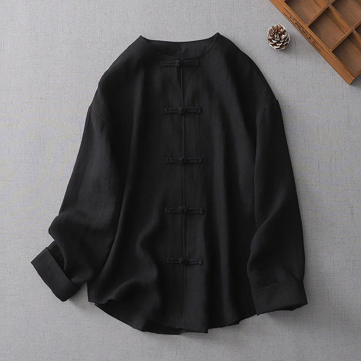 Buddha Stones Solid Color Button Long Sleeve Women's Shirt - Black - US8-10，UK/AU12-14，EU40-42 (2XL) - image 14