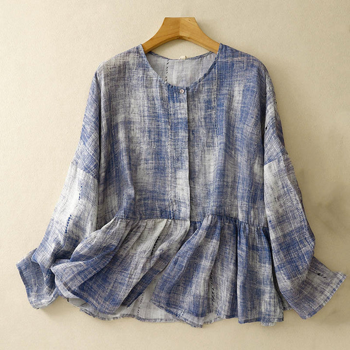 Buddha Stones Tie-Dye Button Long Sleeve Cotton Shirt - CornflowerBlue - US8-10，UK/AU12-14，EU40-42 (2XL) - image 0