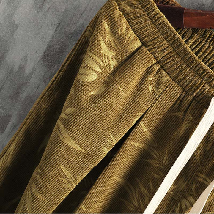Buddha Stones Bamboo Leaves Corduroy Drawstring Cotton Men's Wide Leg Pants With Pockets - image 8