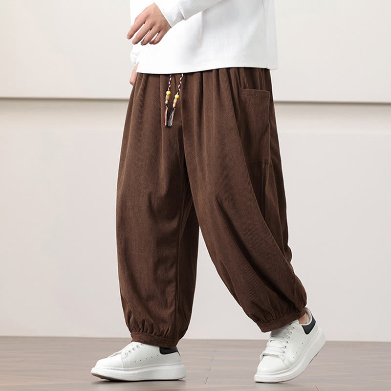 Buddha Stones Solid Color Corduroy Drawstring Men's Harem Pants With Pockets - SaddleBrown - US/UK/AU46，EU56 (5XL) - image 37