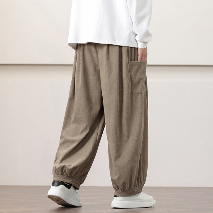 Buddha Stones Solid Color Corduroy Drawstring Men's Harem Pants With Pockets - image 27