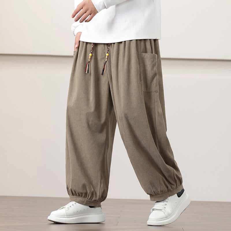 Buddha Stones Solid Color Corduroy Drawstring Men's Harem Pants With Pockets - DarkKhaki - US/UK/AU46，EU56 (5XL) - image 22