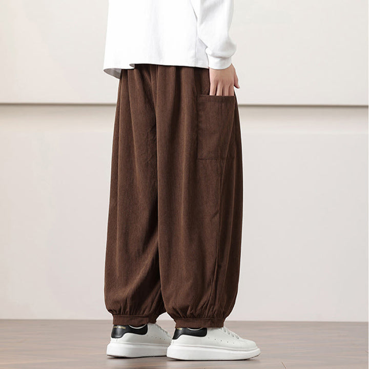 Buddha Stones Solid Color Corduroy Drawstring Men's Harem Pants With Pockets - image 42