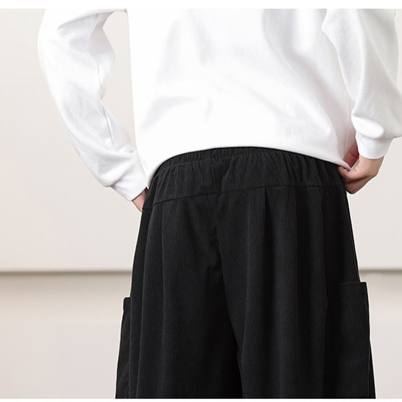 Buddha Stones Solid Color Corduroy Drawstring Men's Harem Pants With Pockets - image 20