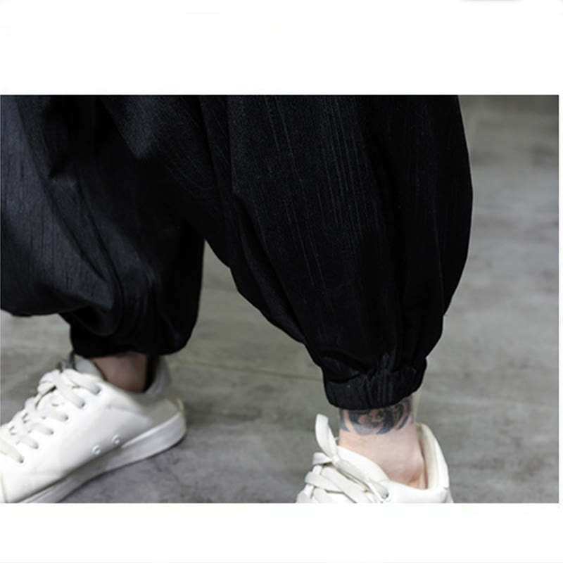 Buddha Stones Solid Color Corduroy Drawstring Thermal Men's Harem Pants With Pockets - image 18