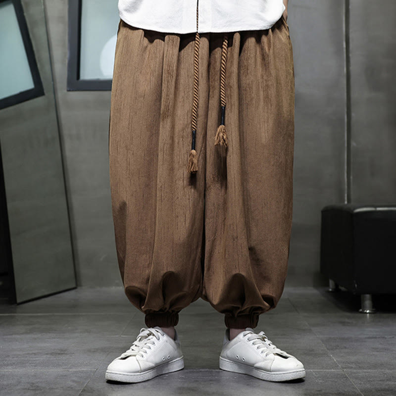 Buddha Stones Solid Color Corduroy Drawstring Thermal Men's Harem Pants With Pockets - Peru - US/UK/AU46，EU56 (5XL) - image 9