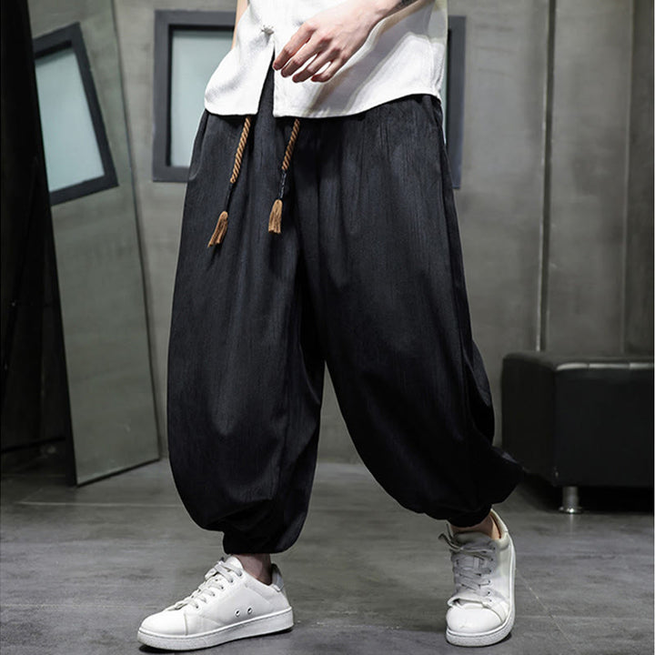 Buddha Stones Solid Color Corduroy Drawstring Thermal Men's Harem Pants With Pockets - image 14